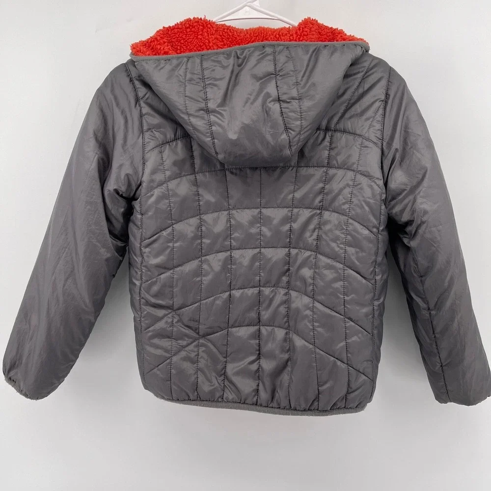 Eddie Bauer Reversible Fleece‎ Puffer Jacket Hooded Orange Gray Kids S